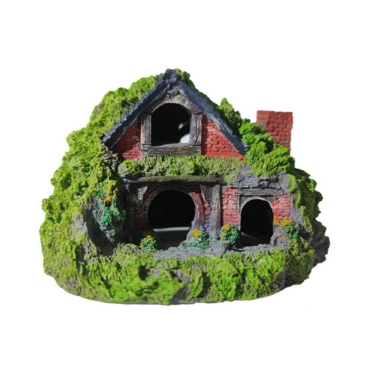 Resin Grass House Aquarium Ornament Natural Fish Tank Decoration Hideaway - A
