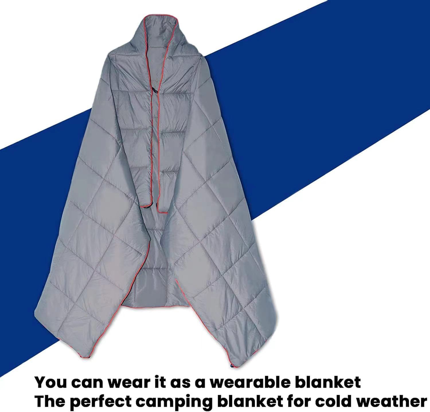 200x140cm Grey Large Outdoor Camping Imitation Silk Cotton Wearable Warmth Blanket, Quilted Poncho Shawl Throw with Storage Bag, Lightweight Warm Camping Quilt — image 5