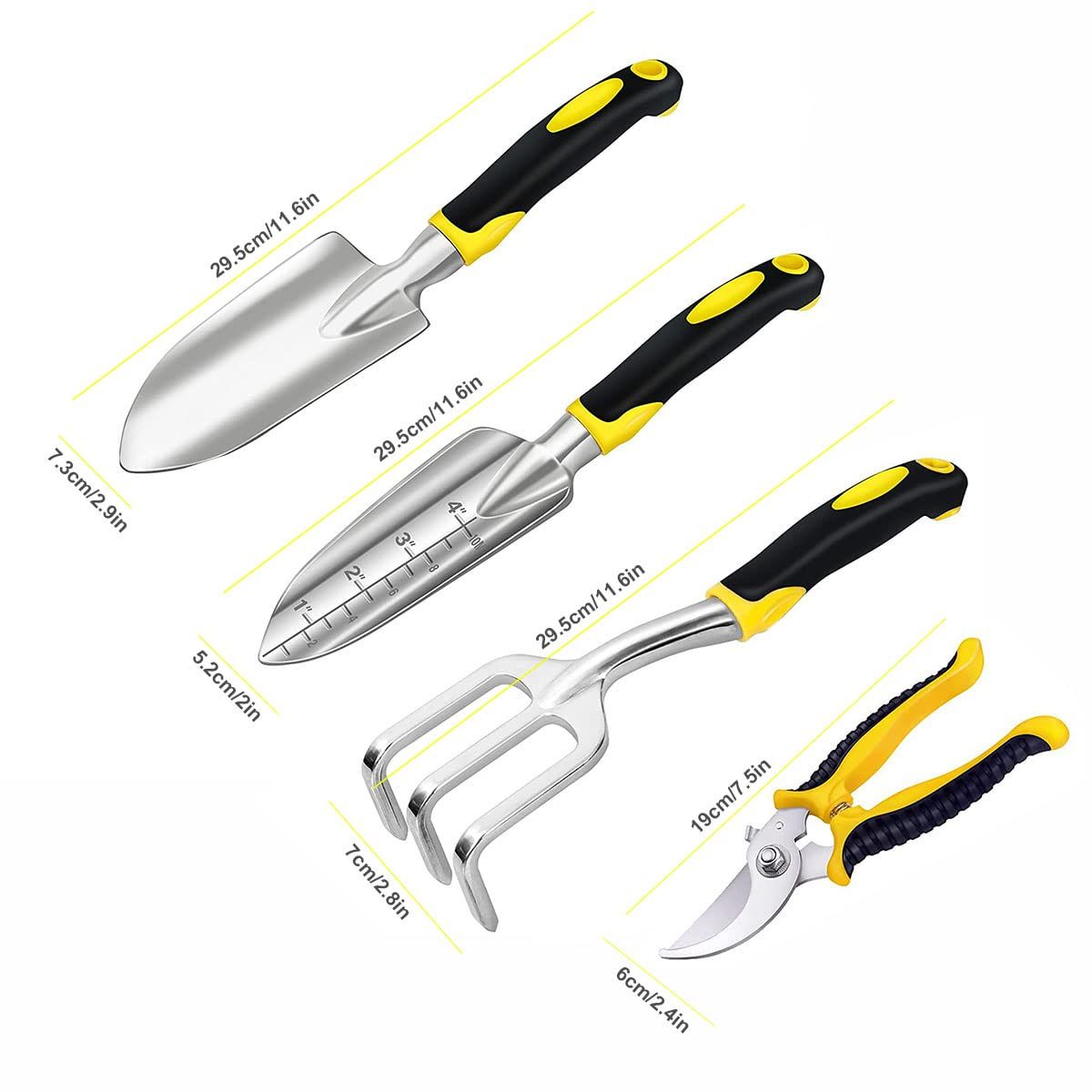 5PCS Garden Tool Set, Ergonomic Handle Tools, Heavy Duty Aviation Aluminum Gardening Kit Gift for Men & Women, Yellow — image 3