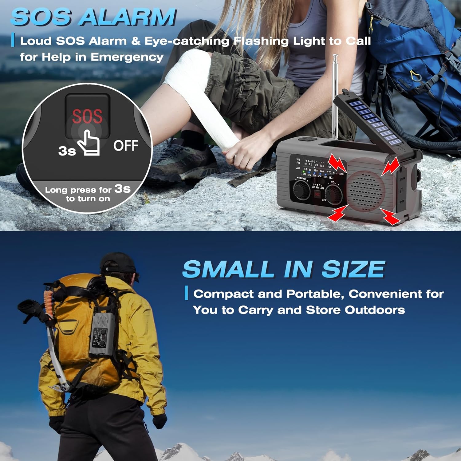 Multi-Colour Solar & Hand Crank Portable Radio 4000mAh Rechargeable Battery Operated Emergency Radio for Indoor Outdoor Use — image 6