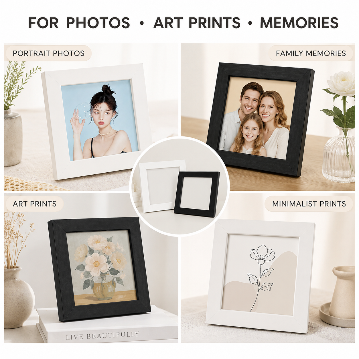 Black square 8-inch minimalist aluminum wall mounted photo frame set, multiple sets of standard size photo frames, simple classic and stylish design โ image 6