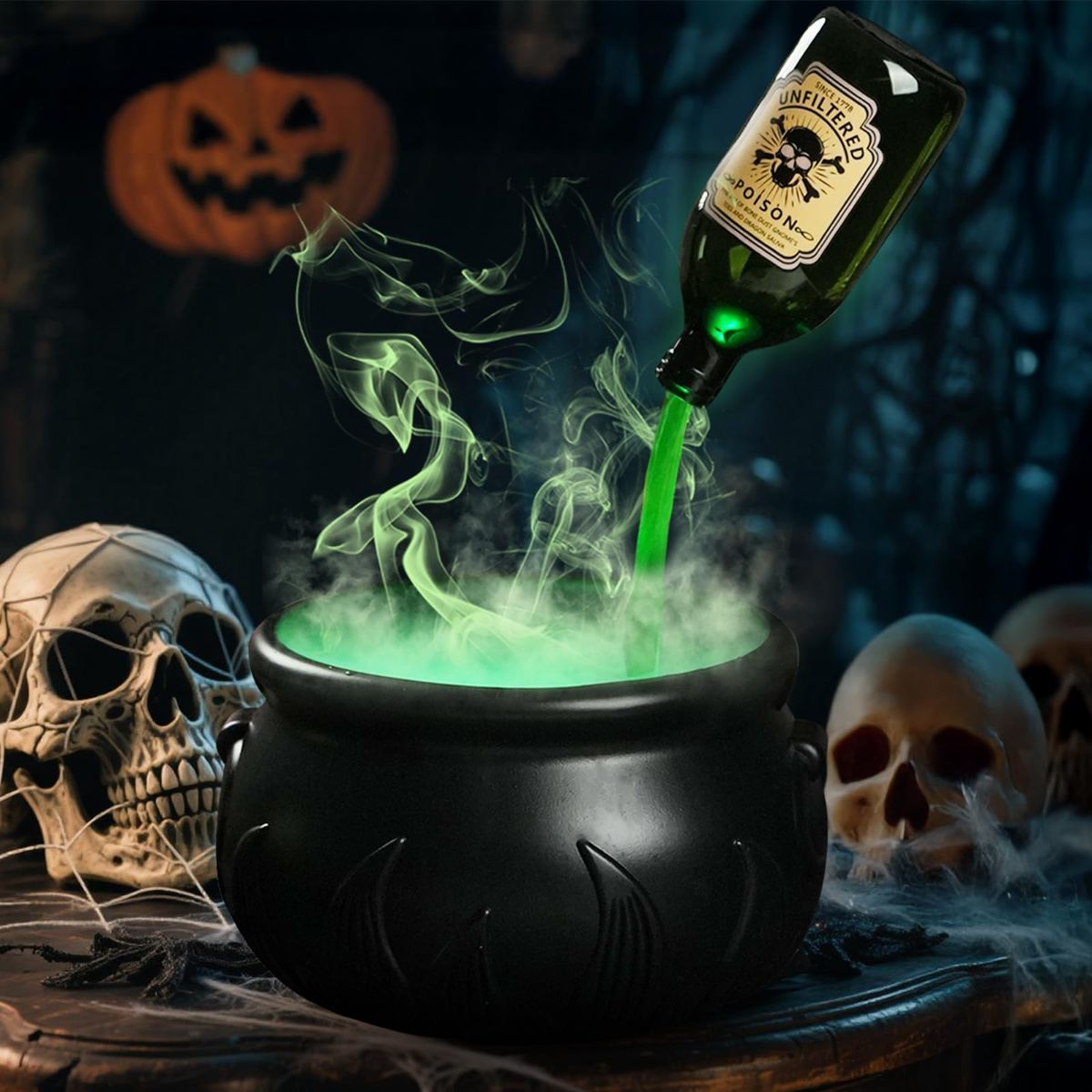 Halloween Decorations Indoor - DIY Witches Cauldron Floating Potion Set | Spooky Vintage Black Plastic Bowl with Mist Maker, Hocus Pocus Party Decor for Home — image 3
