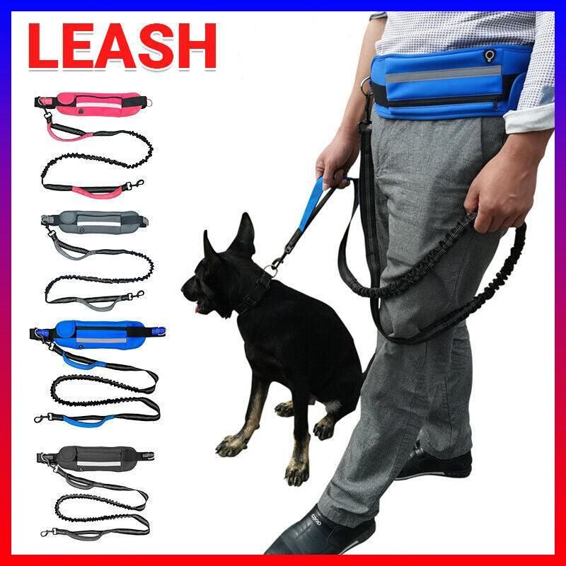 Hands Free Dog Leash Adjustable Lead with Waist Belt Bag for Walking Jogging Running - Black+Grey — image 2