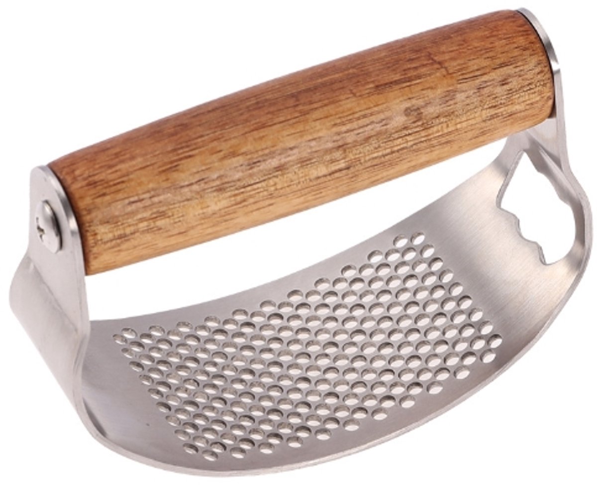 Garlic Press - Stainless Steel Cup - Dishwasher Safe - Garlic Press with High-Quality Wooden Handle - Ergonomic Handle for Garlic Press - Garlic Chopper - 10 ×