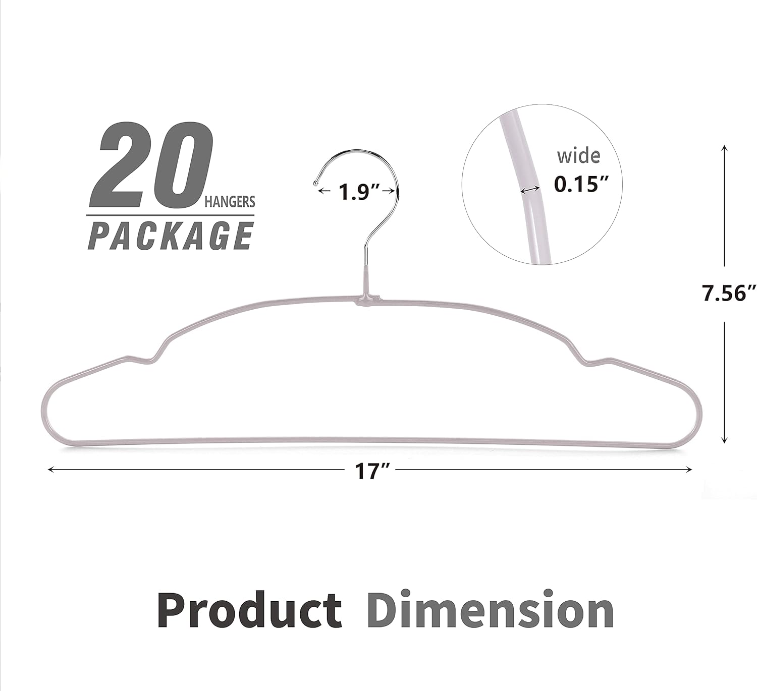TOPIA HANGER Metal Hangers 20 Pack, Non Slip Clothes Hangers Space Saving, Heavy Duty Rubber Coated Wire Hanger for Coat, Shirt, Dress, Pants-Grey, CT12G — image 4