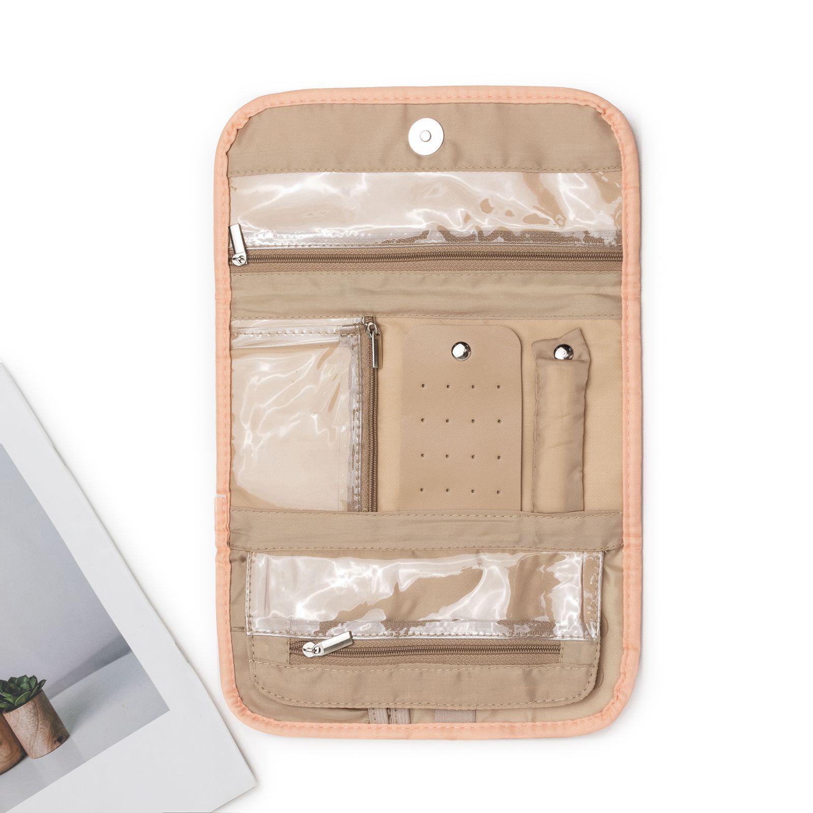 Pink Portable Travel Jewelry Organizer Roll - Foldable Jewelry Storage Pouch for Earrings, Rings, and Necklaces(Jewellery is a shooting prop and is โ image 4