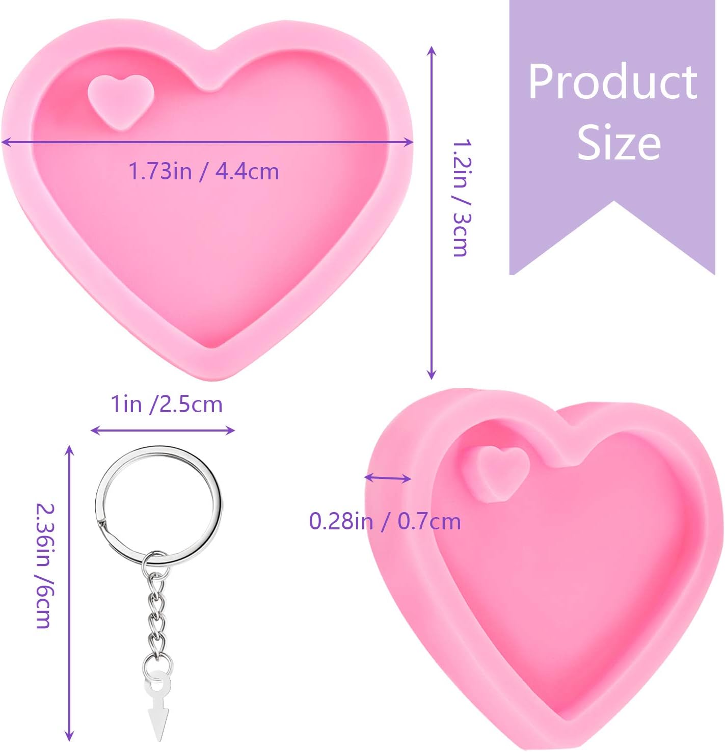 4 Pieces Heart Resin Keychain Molds for Epoxy Resin Easter Mother's Day Silicone Fondant Molds Love Keychain Gift with 20 Pieces Key Rings for DIY Decoration — image 2