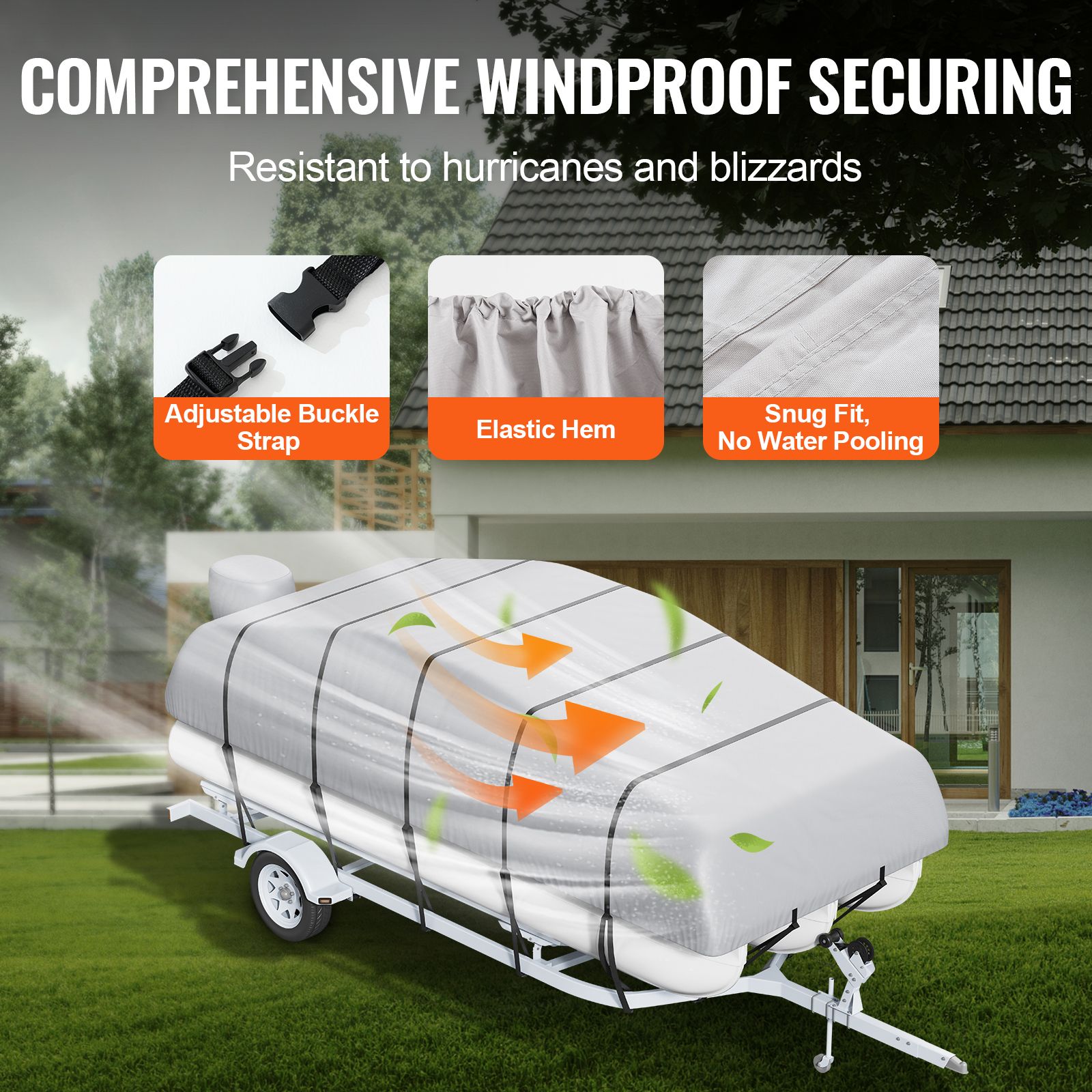 Pontoon Boat Cover 800D Waterproof Trailerable 23-24 ft with Storage Bag — image 4