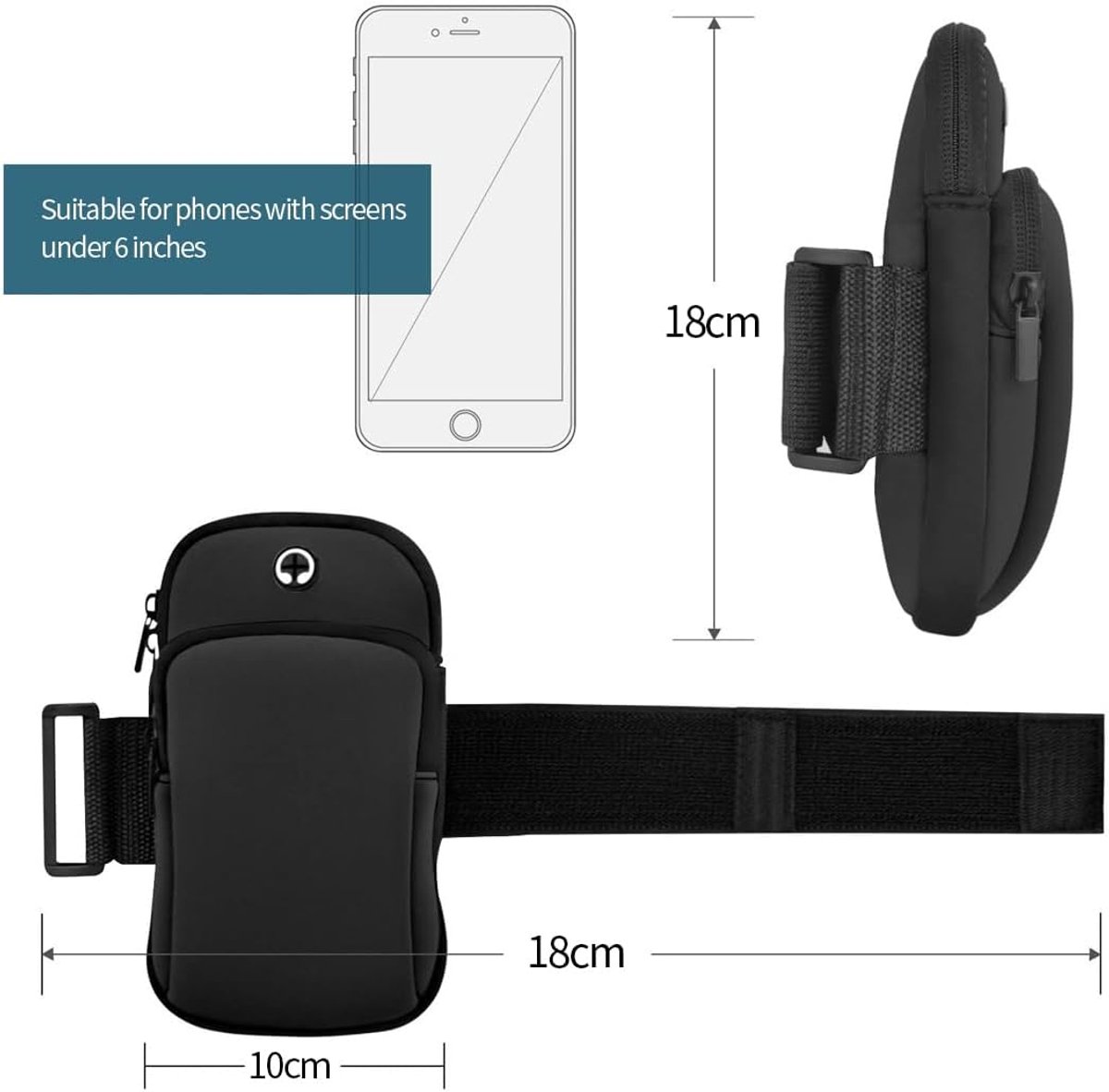 Running Armband - Phone Armband - Wearable Phone Armband - With Earphone Hole and Phone Pocket for Running - Armband for Fitness and Cycling (Black) — image 6