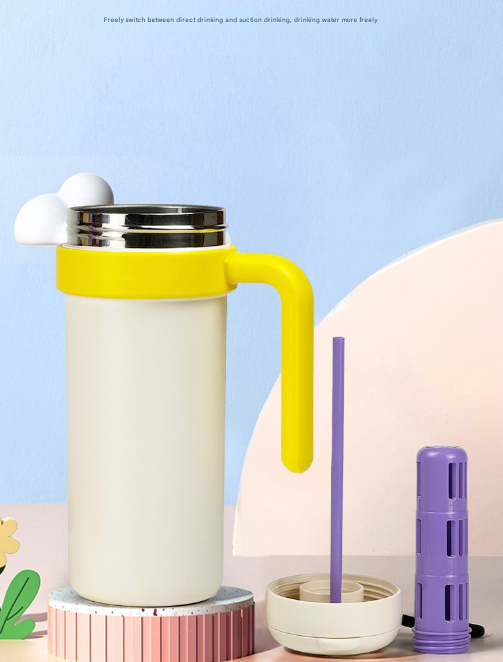 Pink and Black 700ml Insulated Stainless Steel Tumbler with Handle, Dual-Sip Lid, Straw & Tea Infuser โ image 5