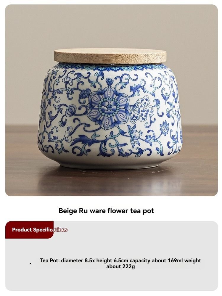 Ru Kiln tea jar, blue-and-white ceramic canister, airtight tea storage, floral tea container, Australian tea accessory - Cyan - Size 12 โ image 2