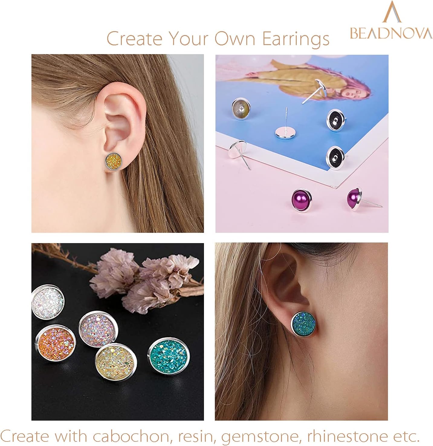 60pcs Blank Earring Studs 12mm Stainless Steel Cabochon Setting Post With Backs for Resin DIY Earstud Making — image 4