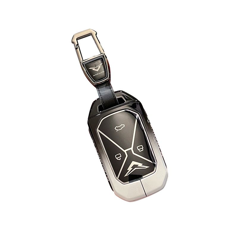 Kaiyi Kunlun Key Case Fragrant Car Island Zinc Alloy Standard Option a: gradient black & white single bag + black leather cord clasp — image 6