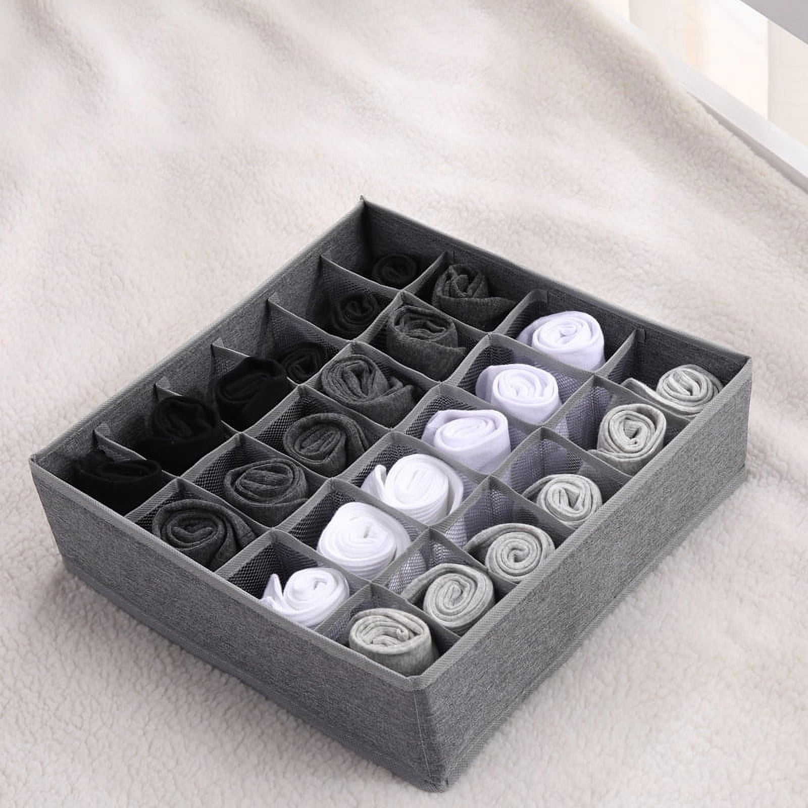 Wardrobe Clothes Organizer for Jeans, Upgraded Drawer Organizers for Clothing with Handle Foldable, Drawer Organizers Clothes(Gray,1PCS-M) 1PCS-24 Cell Gray