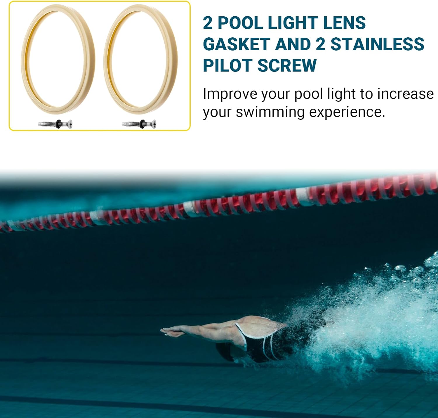(1 Set) 8 3/8" Pool Light Lens Gasket and Stainless Pilot Screw - Exact Replacements for Pentair 79101600Z and 79104800 - Compatible with Pentair IntelliBrite β image 6
