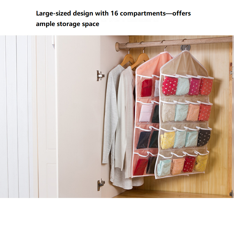 Pink 16 Pocket Hanging Wardrobe Organizer - Clear PE and Polyester Storage Bag with 16 Visible Compartments, Space Saving Over Door or Closet Hanger — image 6