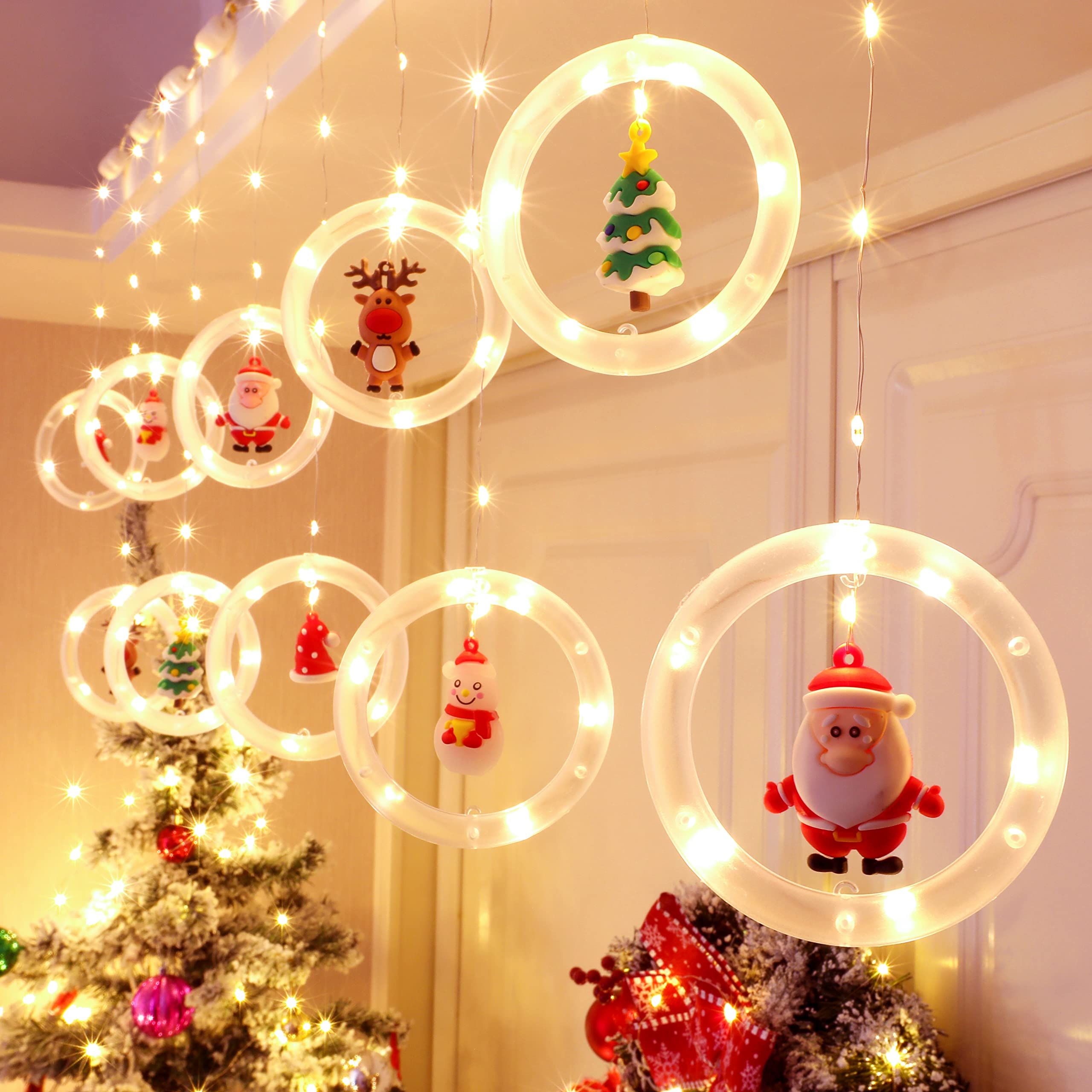 Window Lights Christmas Decor Ring Lights with Ornament LED Curtain Lights Indoor Outdoor USB White Christmas String โ image 2