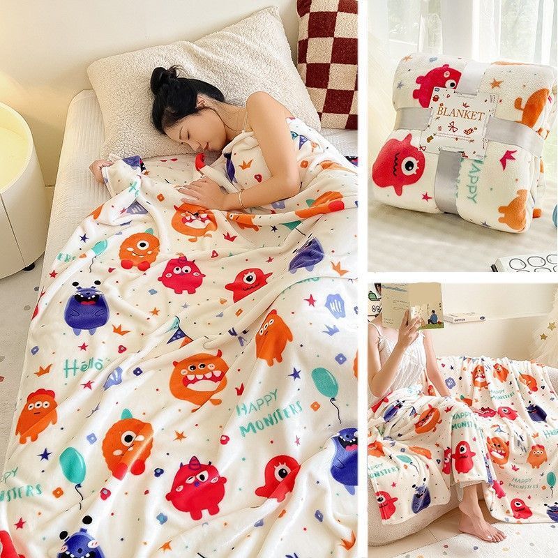 Little Monster Printed Flannel Throw Blanket, For Christmas & Halloween Home Setting, Soft Home Throw, Holiday Gift Alternative, 150 × 200cm L Size