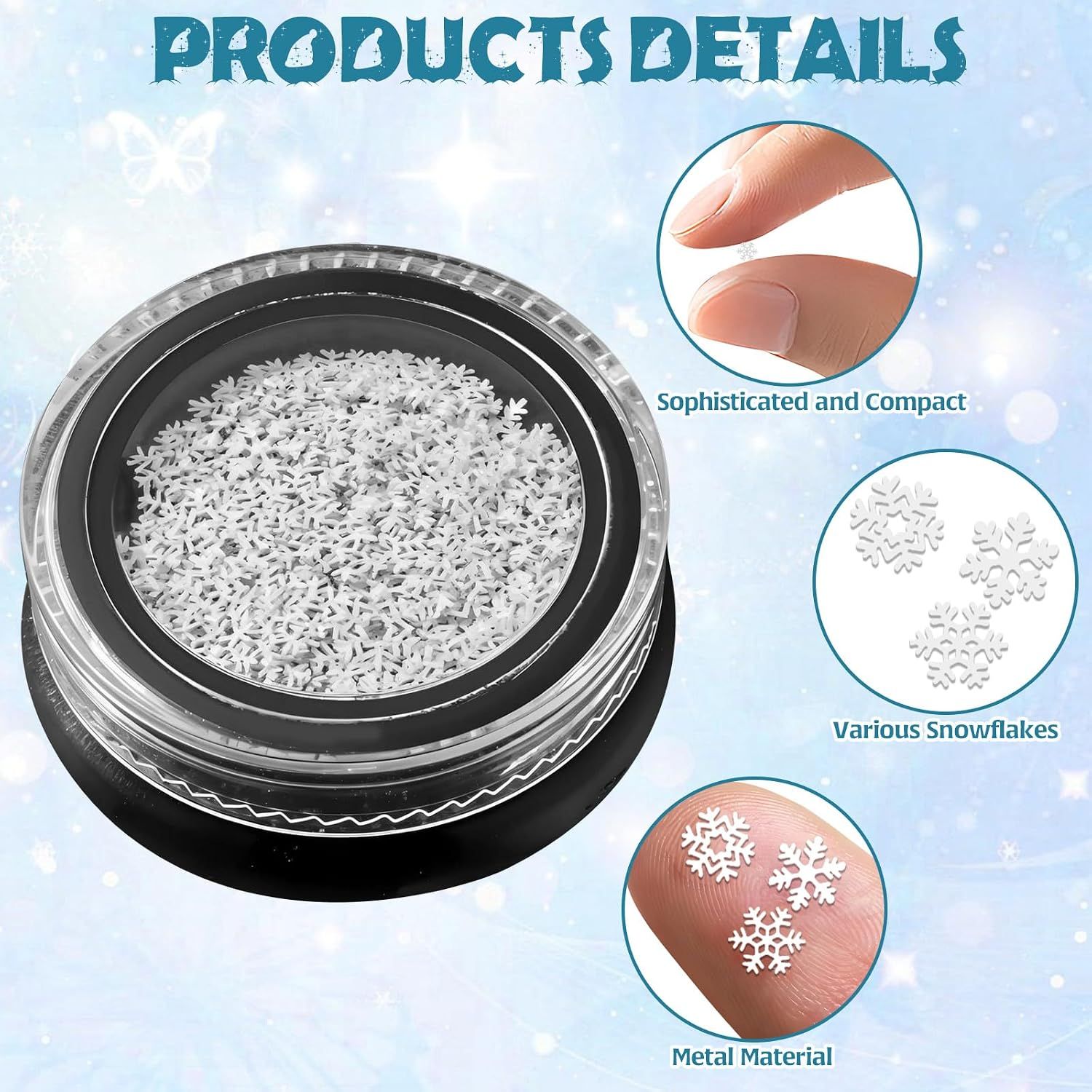 300 Pack Mini Christmas Snowflake Charms, Metal Winter Nail Art Decorations for DIY Crafts, Manicures, Cards and Holiday Projects — image 2