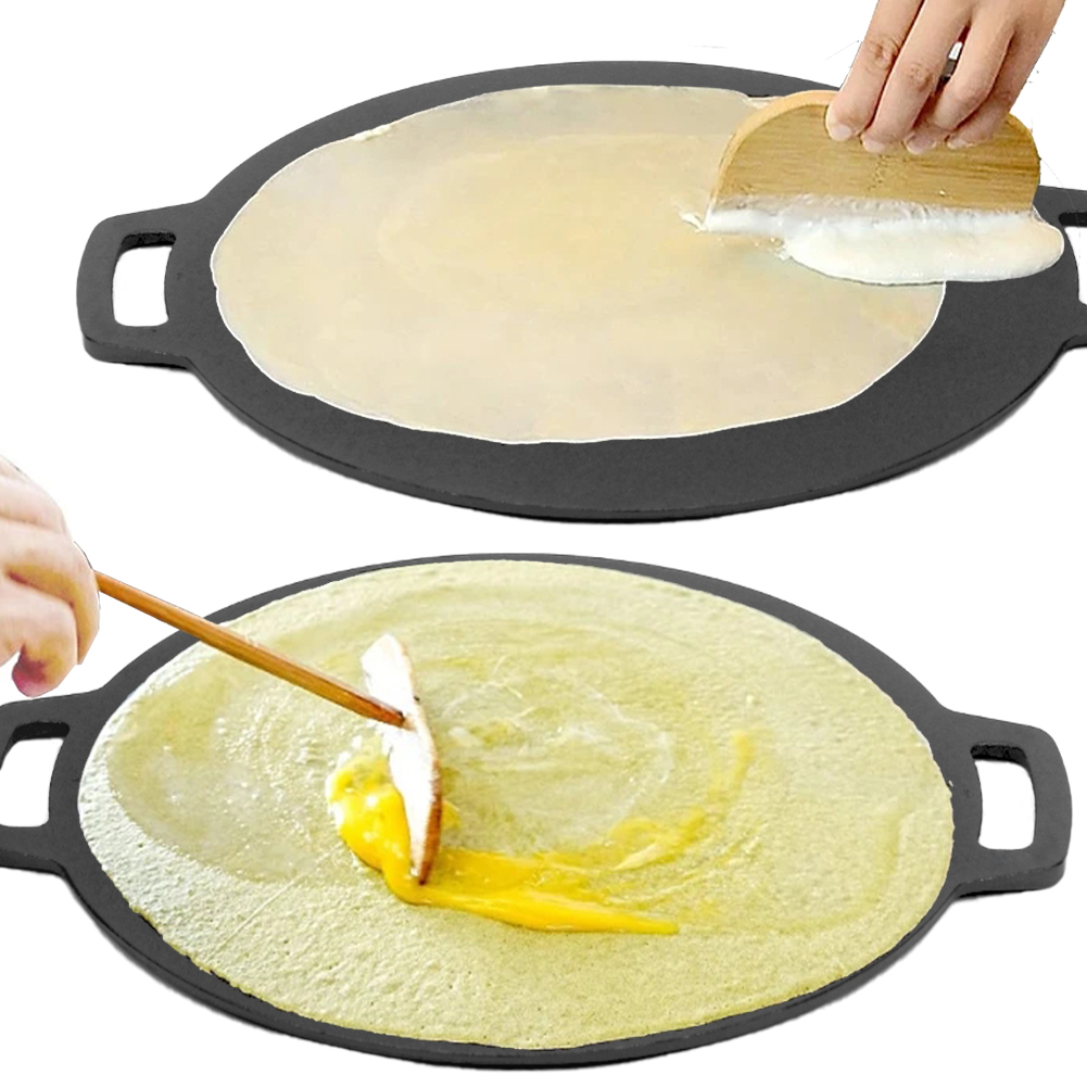 28cm Seasoned Cast Iron Induction Crepes Pan Baking Pancake Tool Pizza Bakeware โ image 4