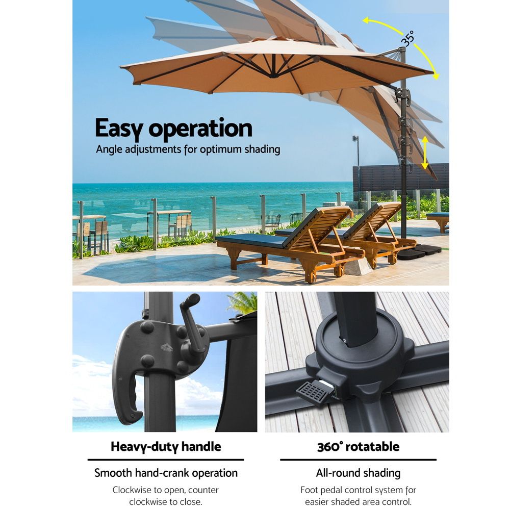 Instahut 3m Outdoor Umbrella w/Base Cantilever Beach Roma 360 Degree Tilt Beige โ image 5