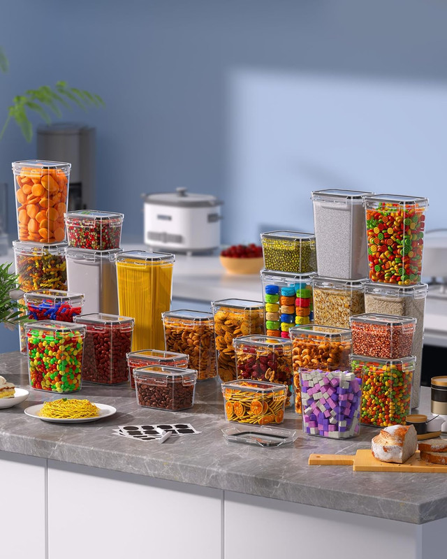 Airtight Food Storage Containers with Lids, 24 PCS Kitchen and Pantry Organization Canisters, BPA-Free, PVC-Free, Food-grade Plastic Leak-proof Jars — image 3