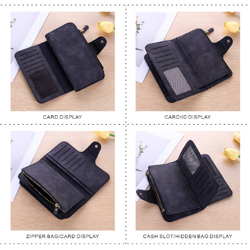 Grey Large Capacity Long Wallet Frosted PU Leather Clutch Bag with 14 Card Slots and Zipper Compartment fits Smartphone for Everyday Use Australia โ image 2