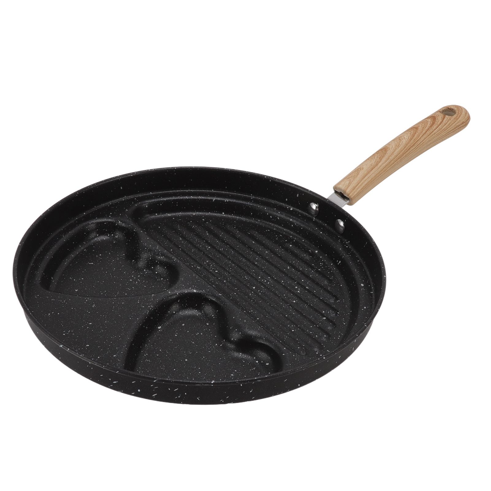 Egg Steak Divided Frying Pan 3 in 1 Multifunctional Prevent Stick Egg Beef Steak Cooker Pan for Home — image 3