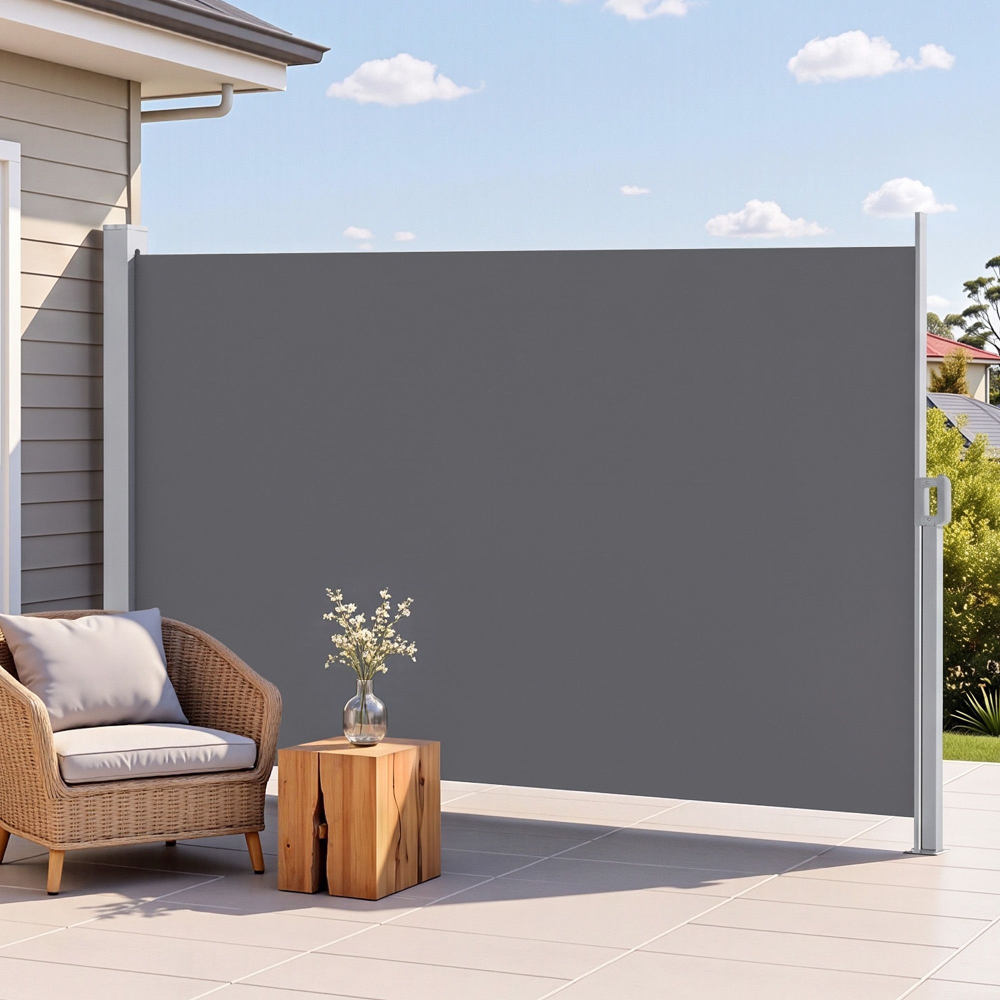 Instahut 1.8 × 4M Side Awning Retractable Privacy Screen Outdoor Sun Shade Grey