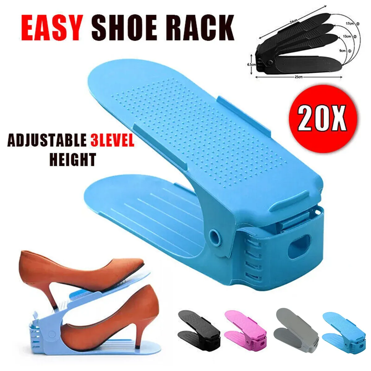 20X Shoe Rack Display Case Box Adjustable Slots Organizer Storage Holder - Blue β image 2
