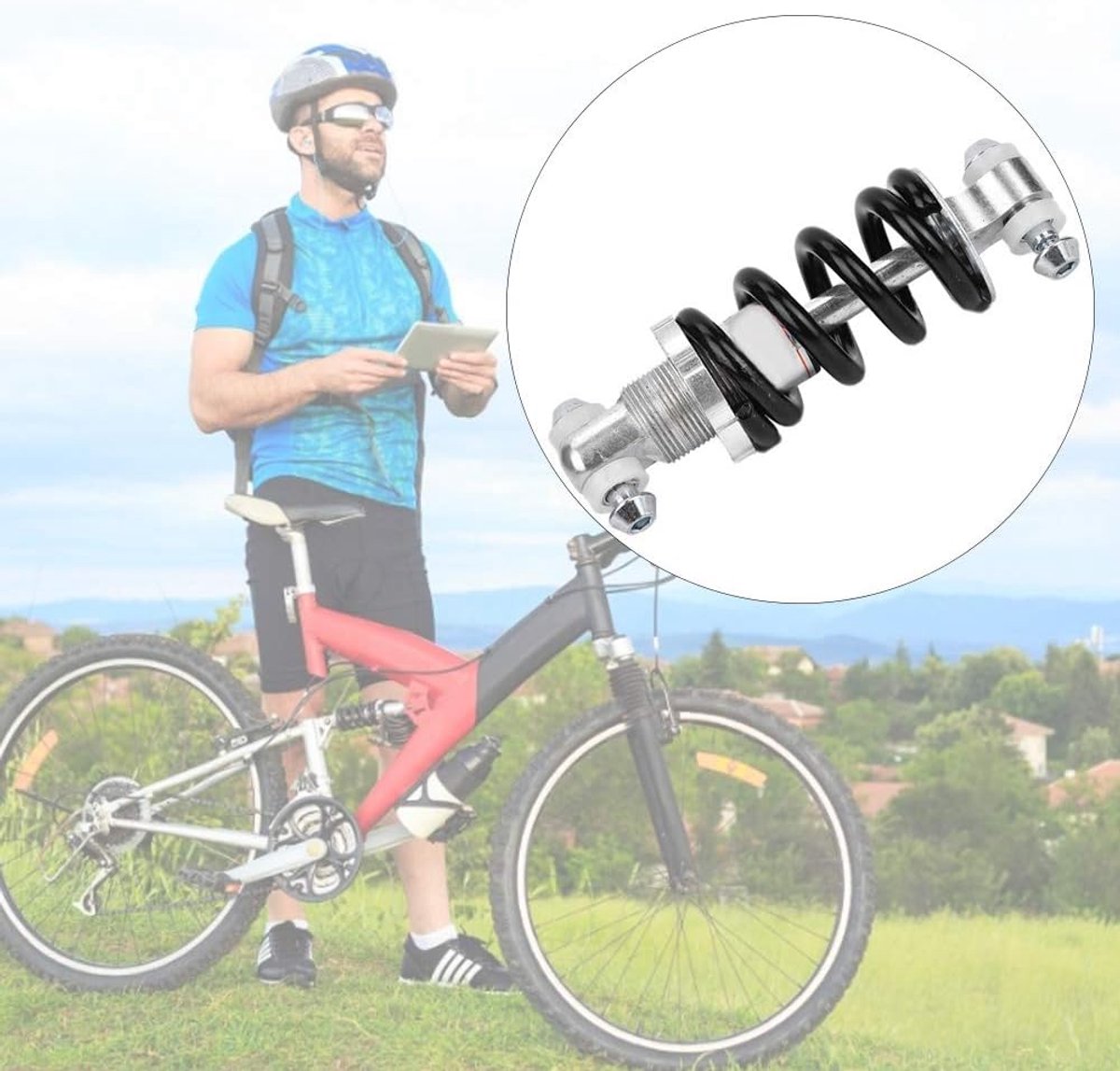 Bicycle shock absorber - Rear bicycle spring shock absorber - Metal - Mountain bike rear suspension shock absorber - Spring shock absorber - Bicycle โ image 3