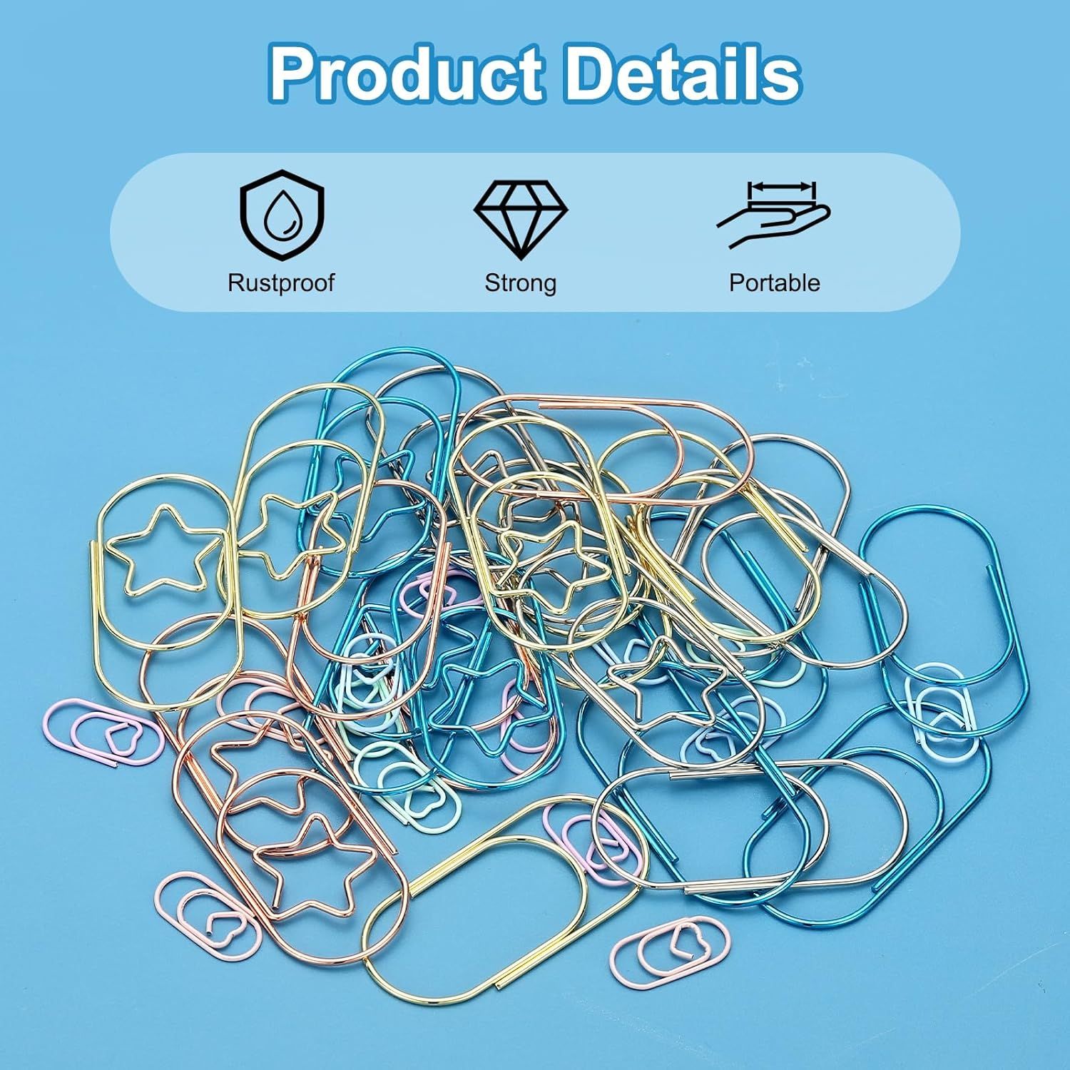 1x0.4 Inch Mini Paper Clip, 80 Pcs Metal Heart Paper Clip Wide Rust-Proof Strong Durable Small Cute Bulk for Office Supplies Document Organization Binder — image 3