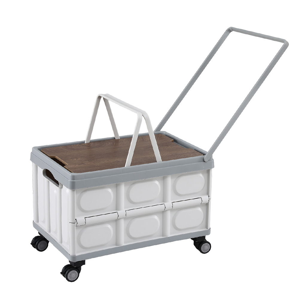 Gardeon Collapsible Outdoor Storage Box 54L Stackable Folding Camping Organizer Wheels Plywood Lid Beige — image 2