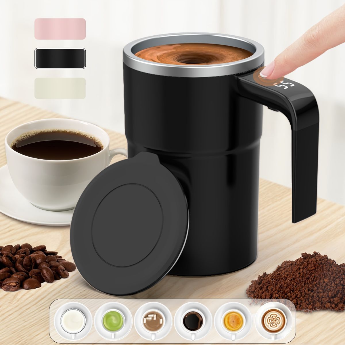 Self-Stirring Coffee Mug Automatic Stir Mug LED Temperature Mug Rechargeable - Black - Size 380ML — image 3