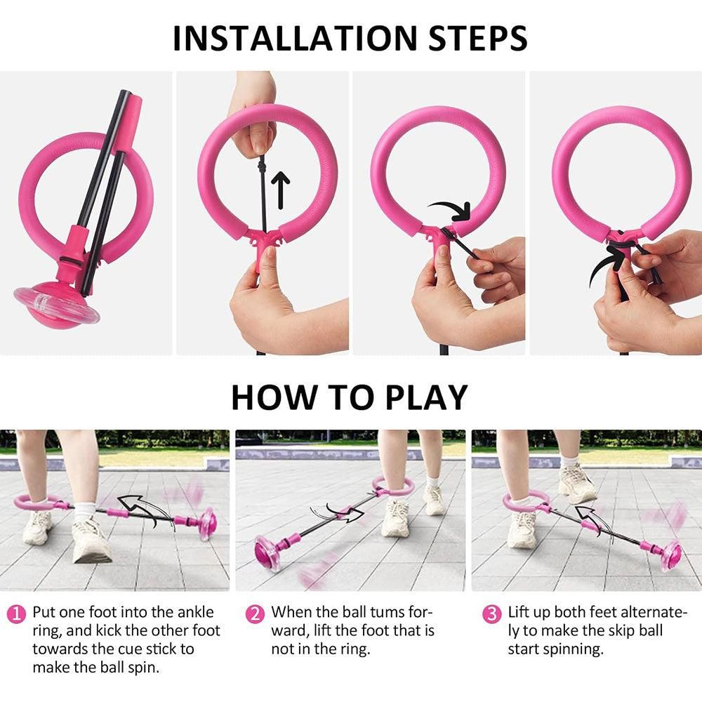 Foldable Skip Ball for Colorful Flashing Wheel Skip Ball Game Fitness Toys Pink — image 4
