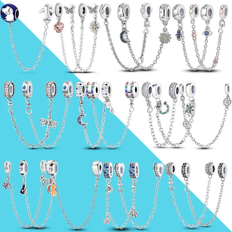 925 Sterling Silver Clip Charms Safety Chain Charm Silicone Stopper Bead Fit Jewelry Making For Bracelet T Diy PTC512 โ image 2
