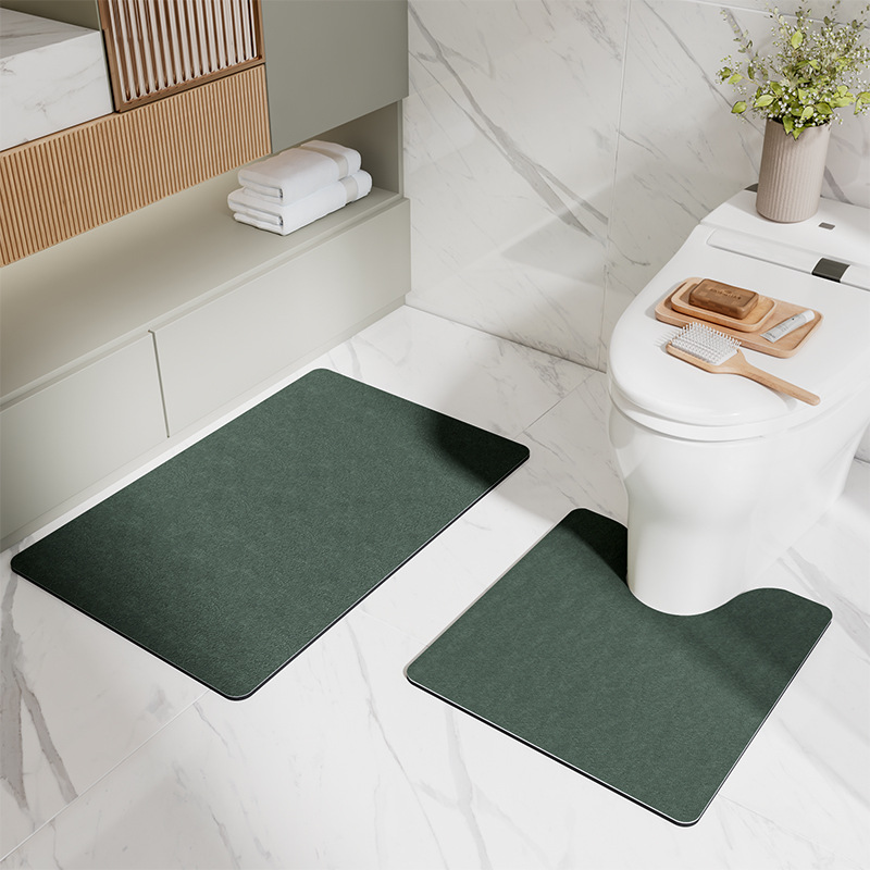 Green Bathroom Floor Mat Set - U-Shaped Toilet Mat 50 × 50cm & Rectangular 50 × 80cm Mat for Bathroom