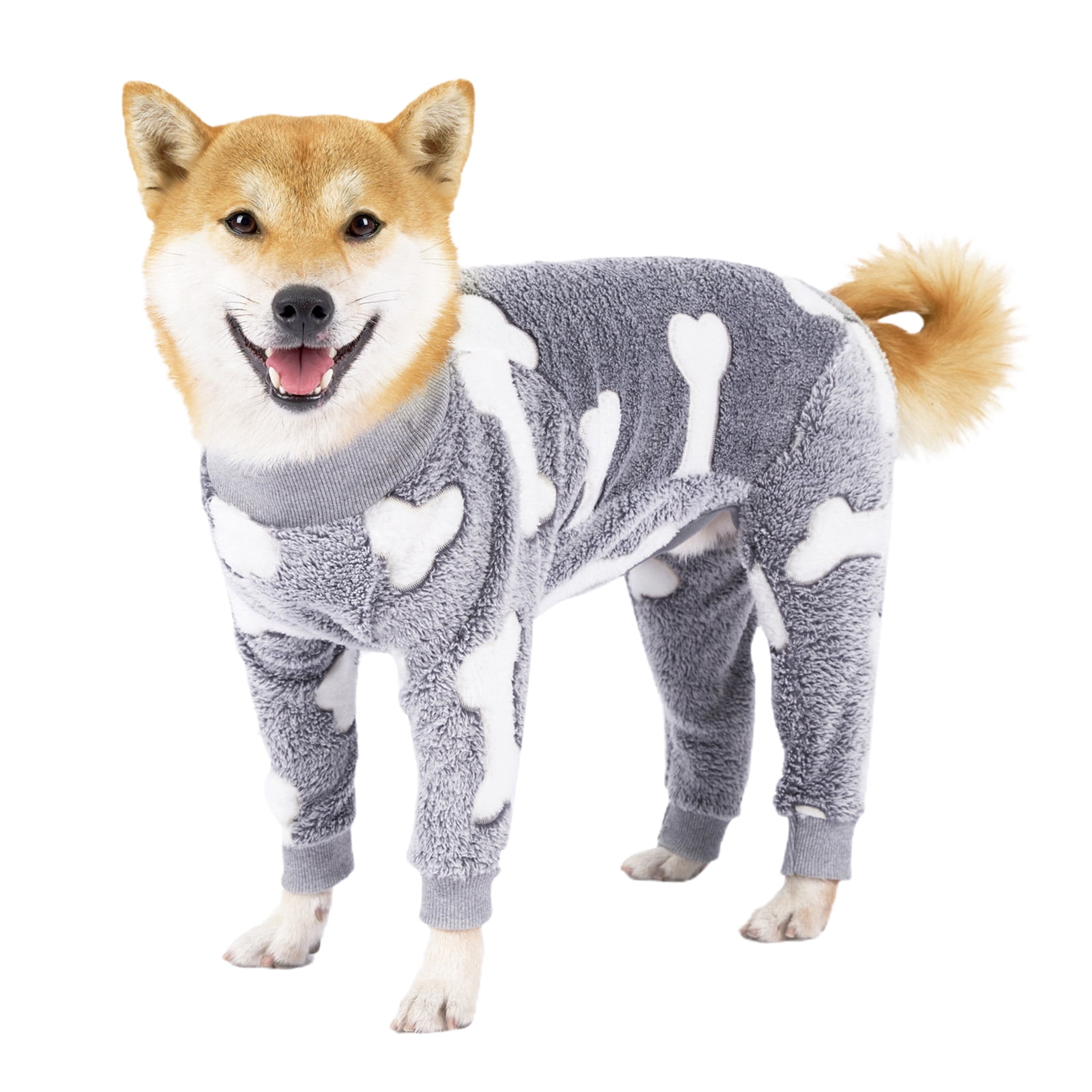 Turtleneck Dog Clothes Pajamas,Autumn Winter Dog Jumpsuit Coat,Winter Soft Warm Flannel Pajamas Jumpsuit for Medium Large Dog S Grey — image 2