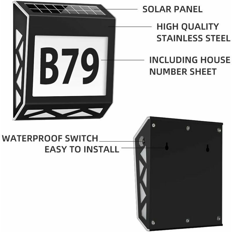 Number of Home Solar Light 8 Led of Home with Switch Crepuscular in Steel Stainless IP54 Waterproof Outdoor with Numbers 09 and Letters A — image 2