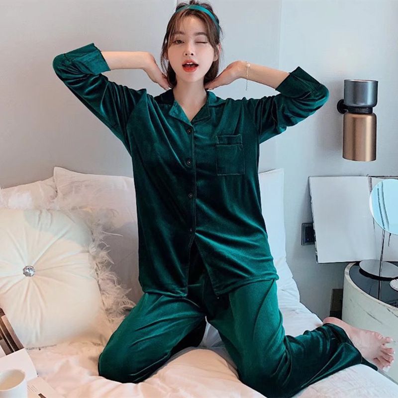 Women Winter Velvet Sleepwear Set Long Sleeve 096# cameo Brown Female M โ image 3