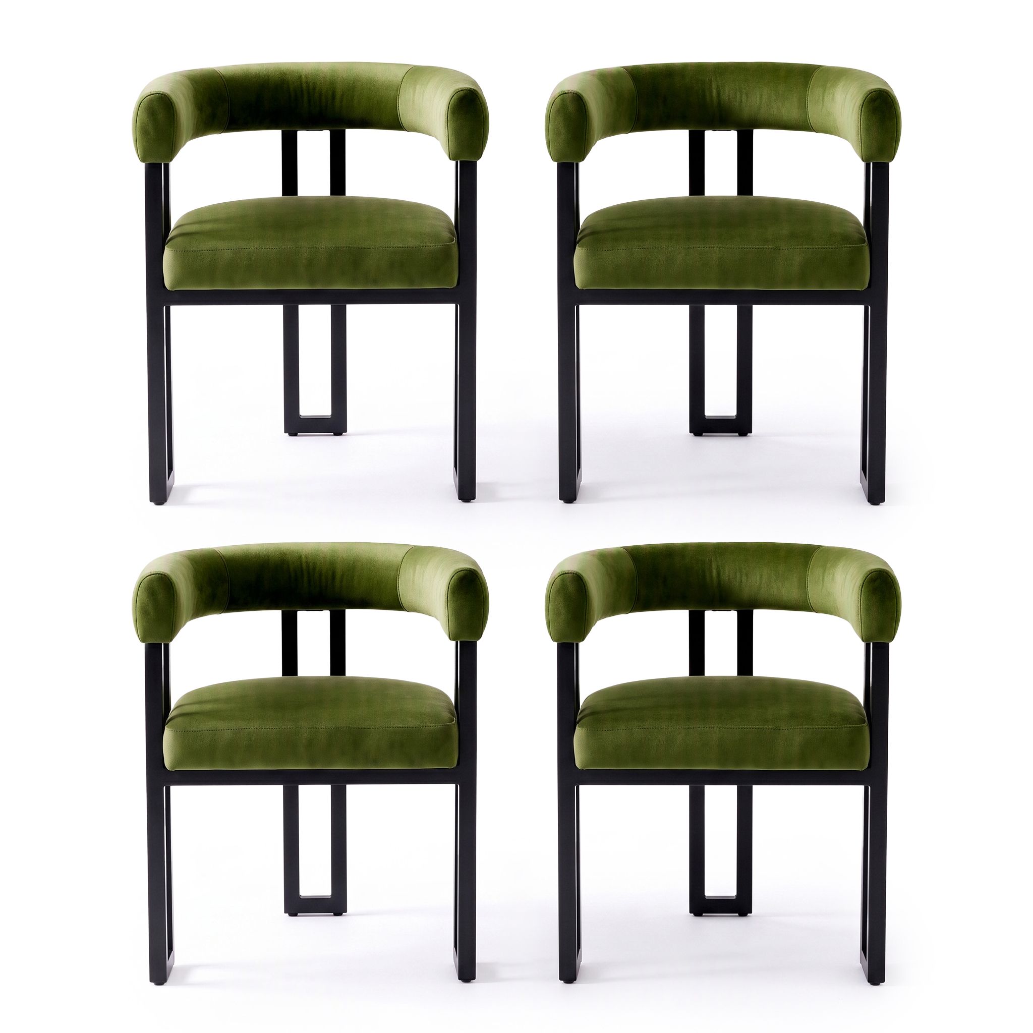 Artiss Dining Chairs Set of 4 Velvet Upholstered Barrel Chairs with Curved Armrests & Back Green — image 3