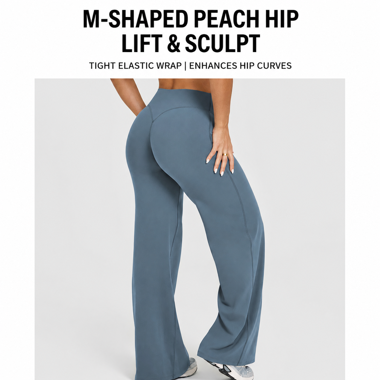 L Size Apricot High Waisted Flare Yoga Pants for Women - M-Shaped Peach Hip Lifting Wide-Leg Workout Trousers with Soft & Skin Feel Four Way Stretch Fabric โ image 3