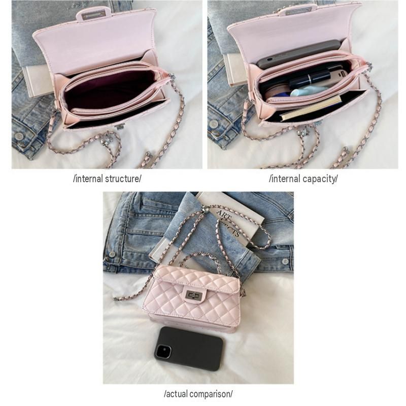 SilveryQuilted Chain Shoulder Bag with Silvery Star Charm - PU Leather Small Square Crossbody - Adjustable Strap, Metal Hardware, Lightweight — image 5