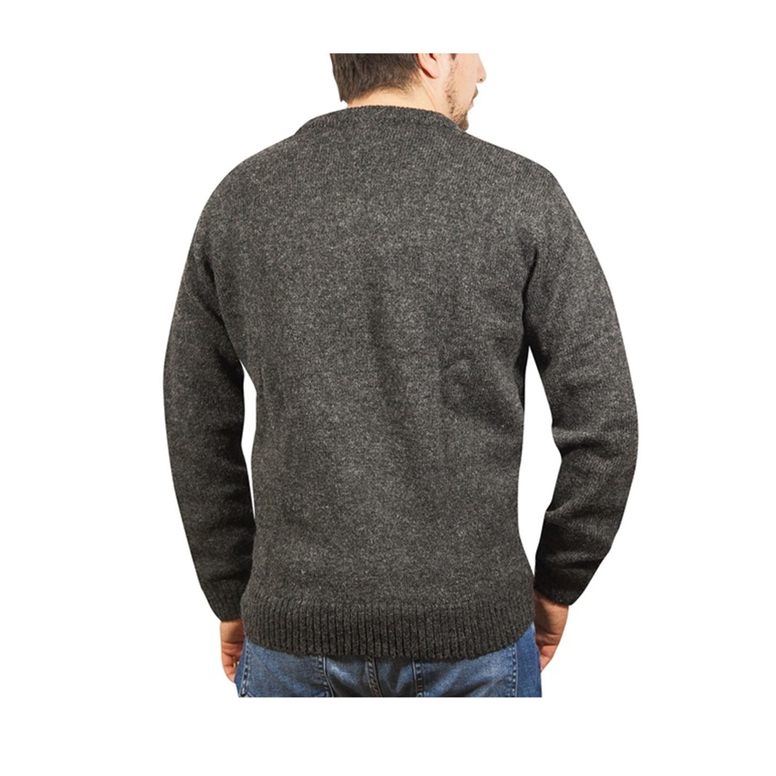 100% Shetland Ragg Wool V Neck Knit Jumper Pullover Mens Sweater Knitted - Charcoal โ image 4