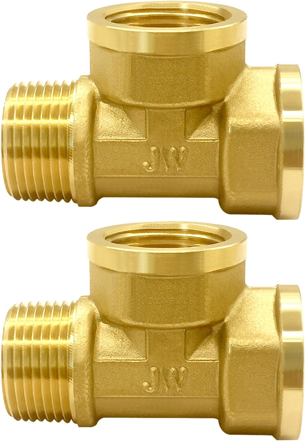 2PCS Brass Pipe Fitting Barstock Tee 3 Way NPT 3/4" Female x 3/4" Male Fitting