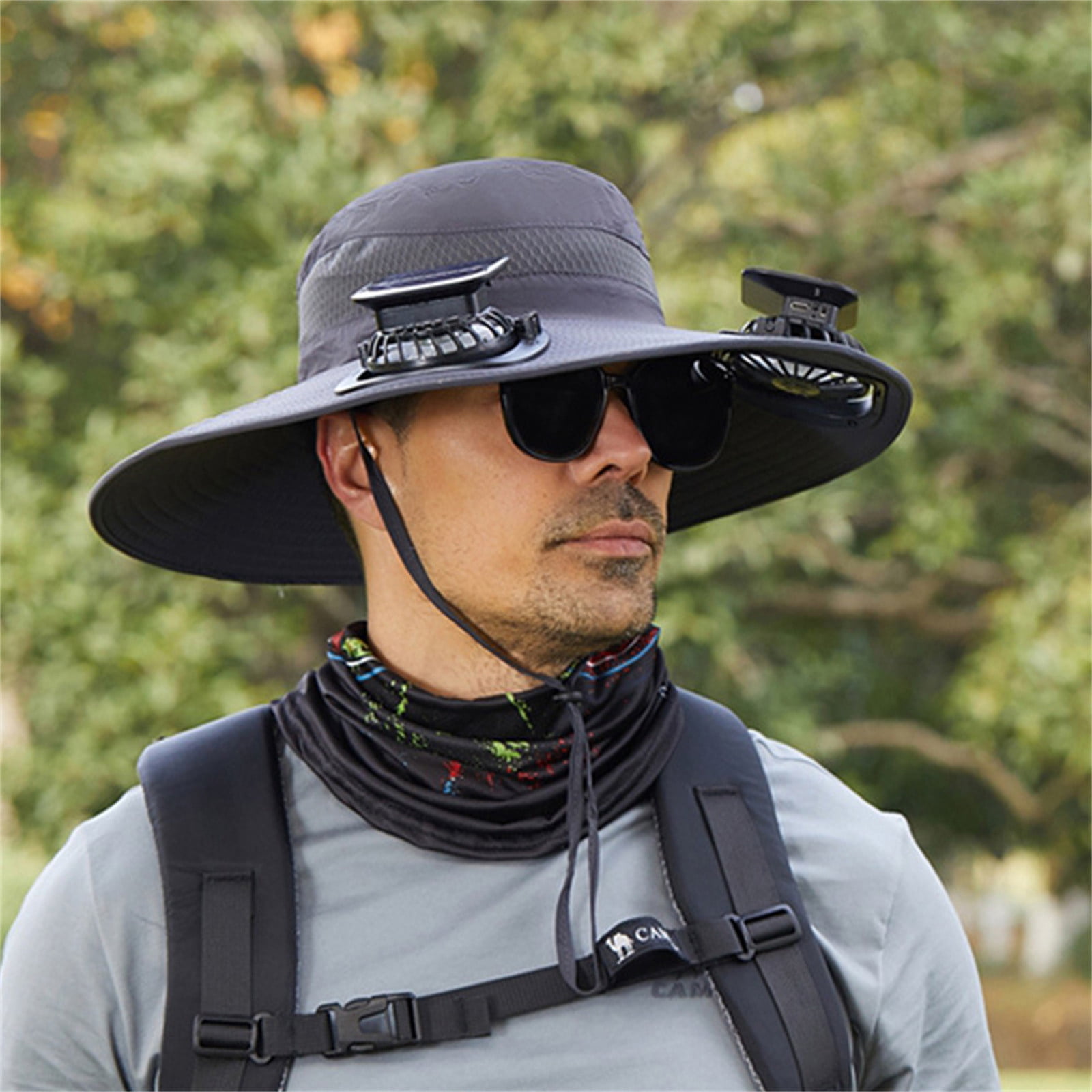 Solar Fan Hat Wide Brim Solar Fan Hat Outdoor Wide Brim Sun Hat with Solar Fan Fishing Hat, Removable & USB Charging Fan A-Dark Gray โ image 3