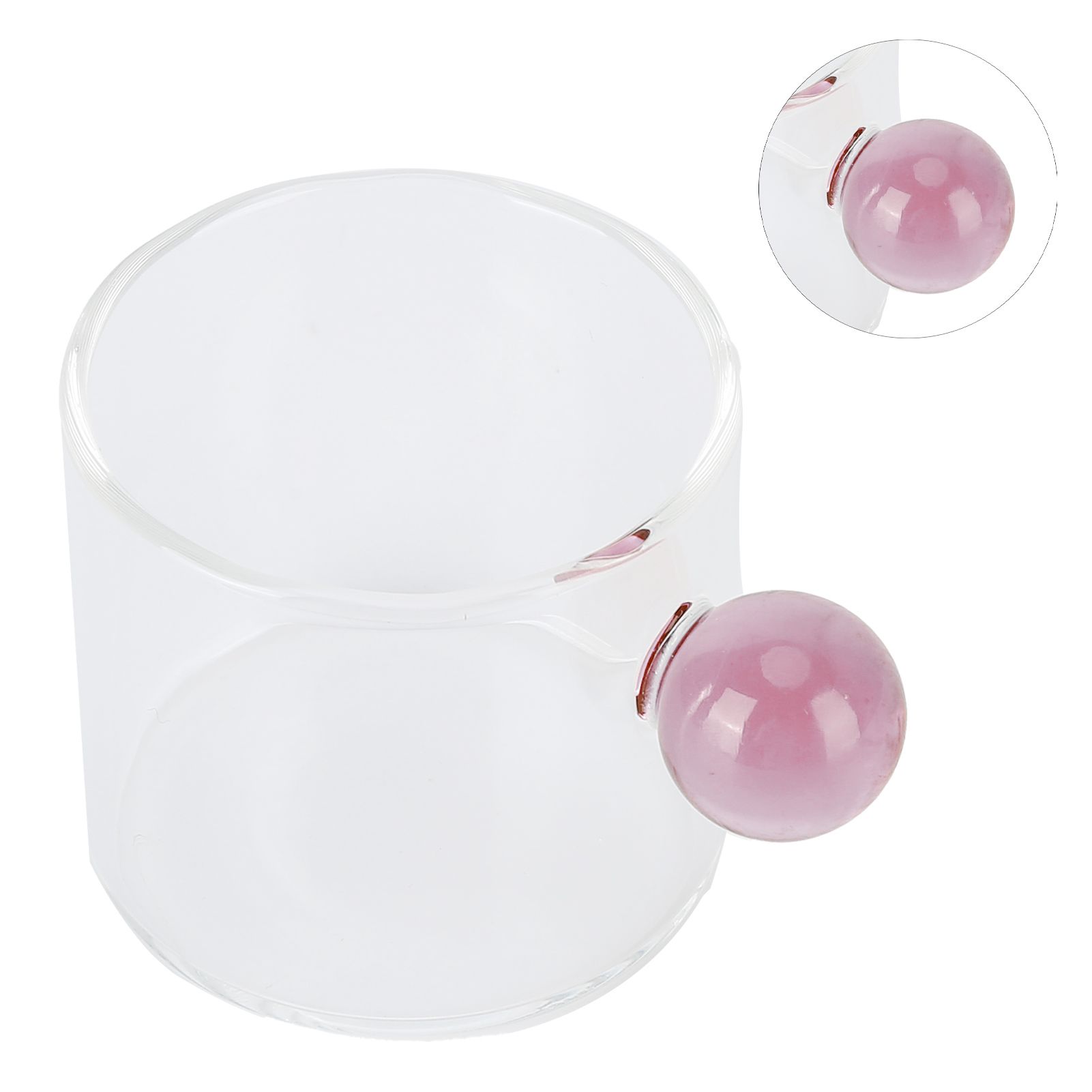 Teacup Glass Mug Transparent Heat Resistant Glass Coffee Cup with Ball Handle 120mlPink Handle — image 2