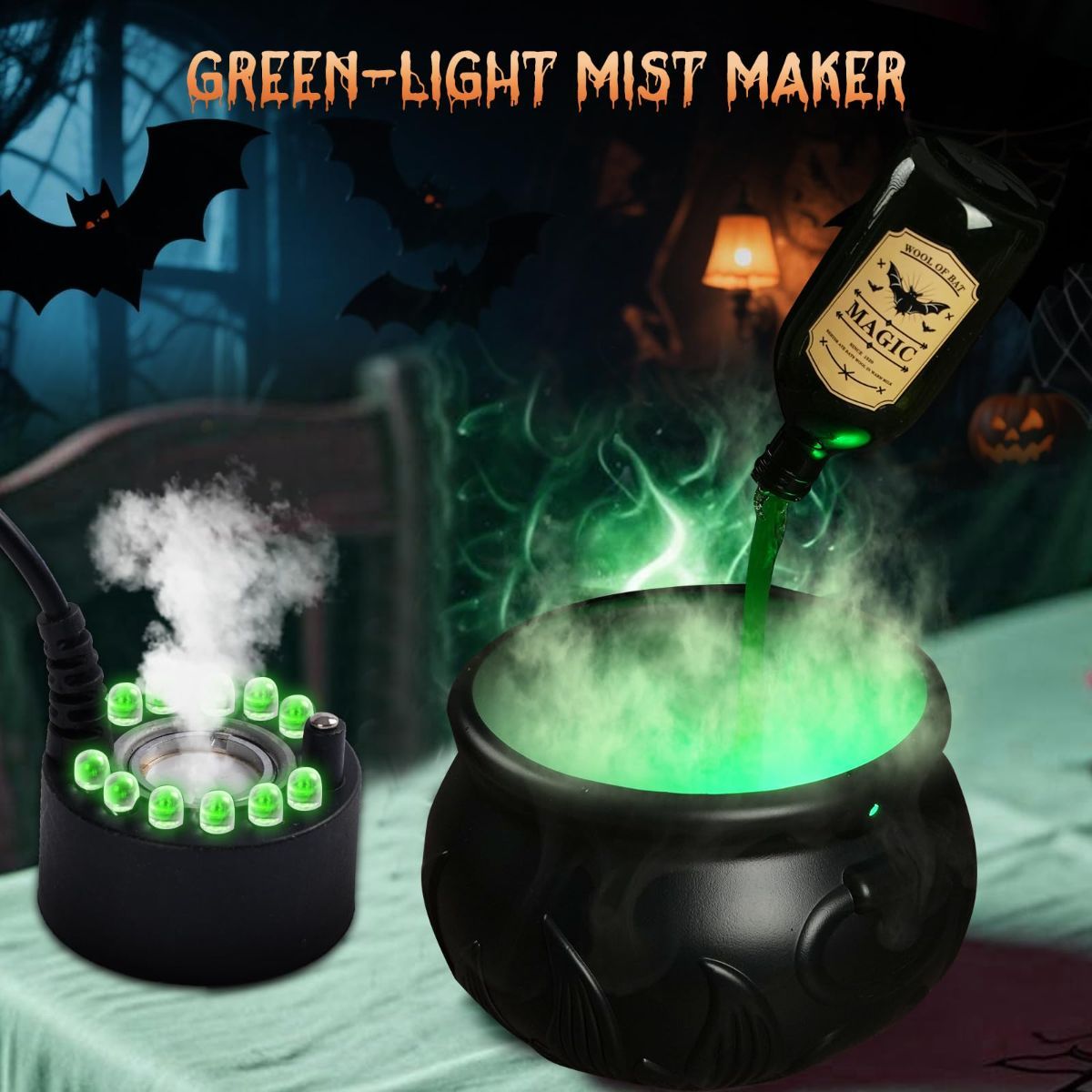 Halloween Decorations Indoor - DIY Witches Cauldron Floating Potion Set | Spooky Vintage Black Plastic Bowl with Mist Maker, Hocus Pocus Party Decor for Home