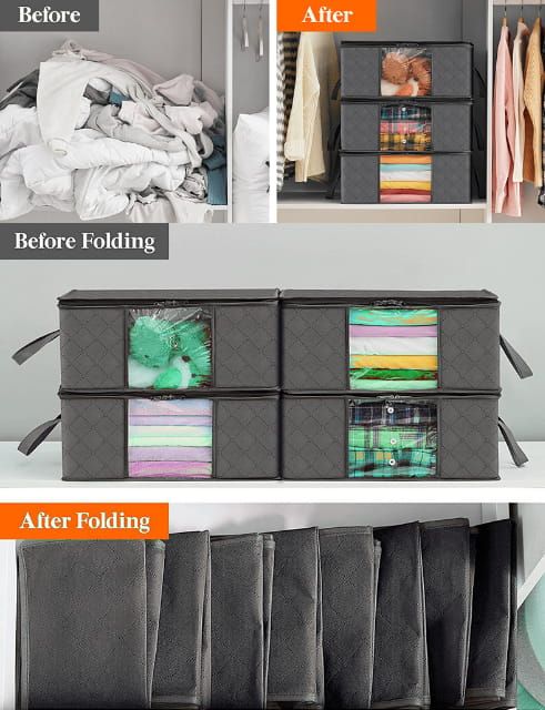 6 Pack 35L Clothes Storage Bags, Foldable Under Bed Storage Boxes with Clear Window, Reinforced Handles Quilt Blanket Organiser Containers for Wardrobe Closet — image 5