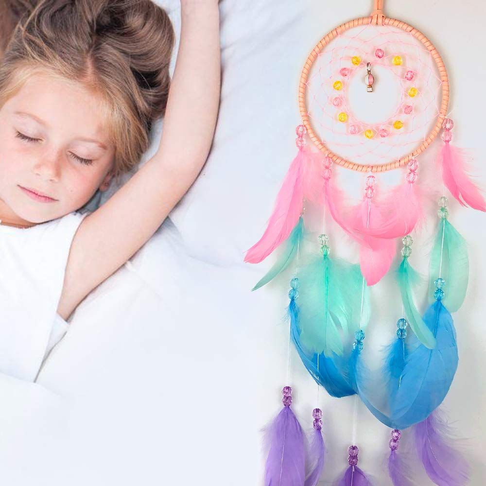 Colorful Dream Catchers, Handmade Feather Native American Circular Net for Kids Boys Girls Bedroom Wall Hanging Decoration — image 3